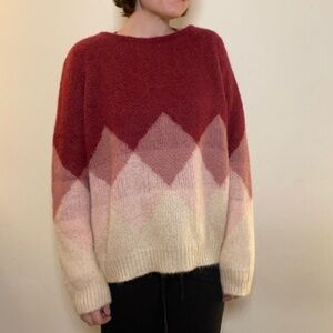 Sezane Red and Pink Crew Neck Sweater